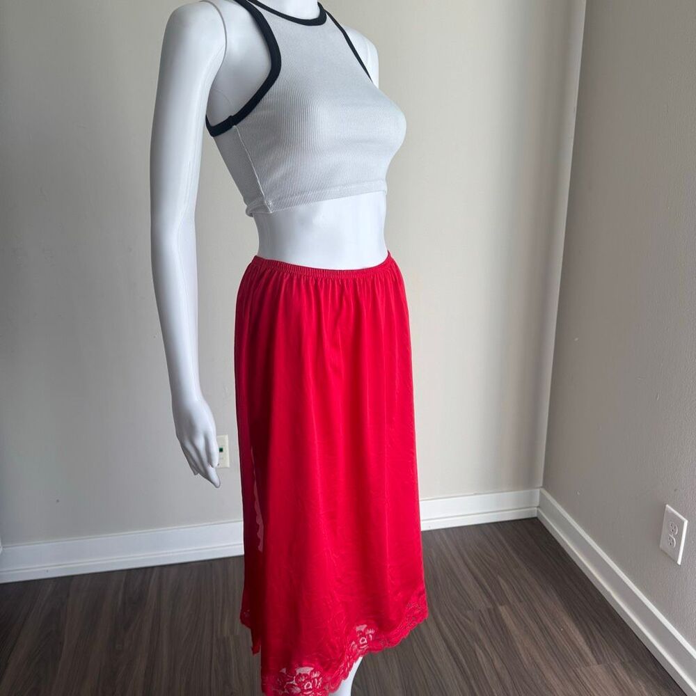 Vintage Red Lace Slip Skort With Side Slit Size M